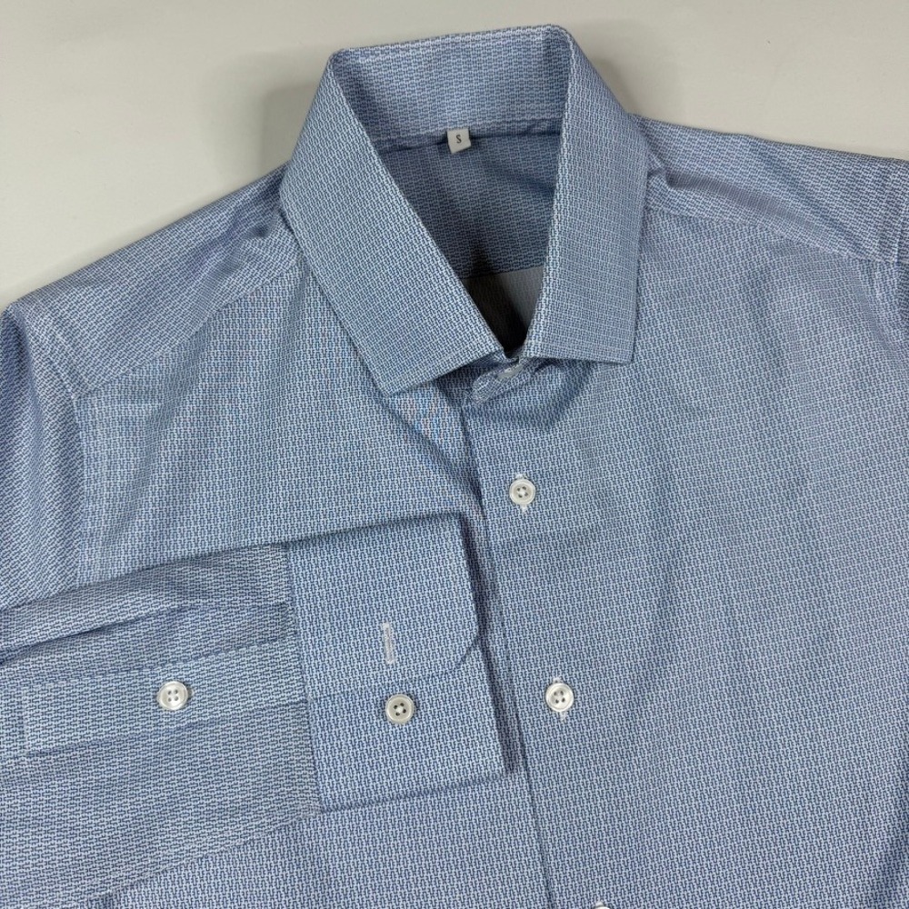 State and Liberty Button Down Shirt Mens Small Blue White Geometric Long Sleeve